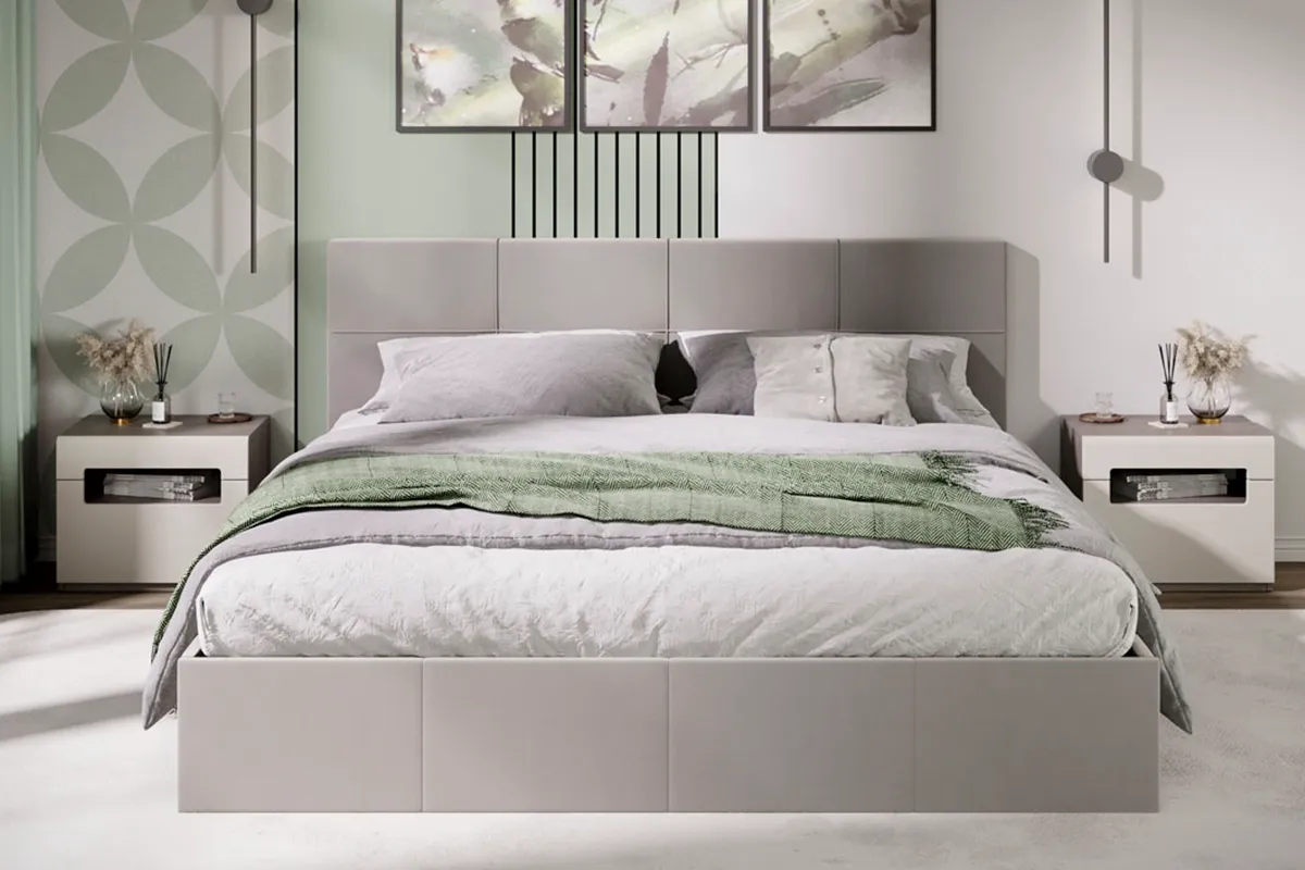 Кровать Лора с ПМ и заглушиной 180х200 (Велюр / Confetti Smoke) - купить в Озерце