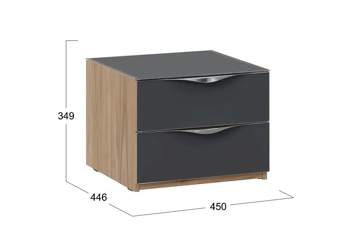 Тумба прикроватная с 2 ящиками Глосс ТД-319.03.01 (Яблоня Беллуно/Cтекло/Графит матовый) — Мебель-центр Озерцо