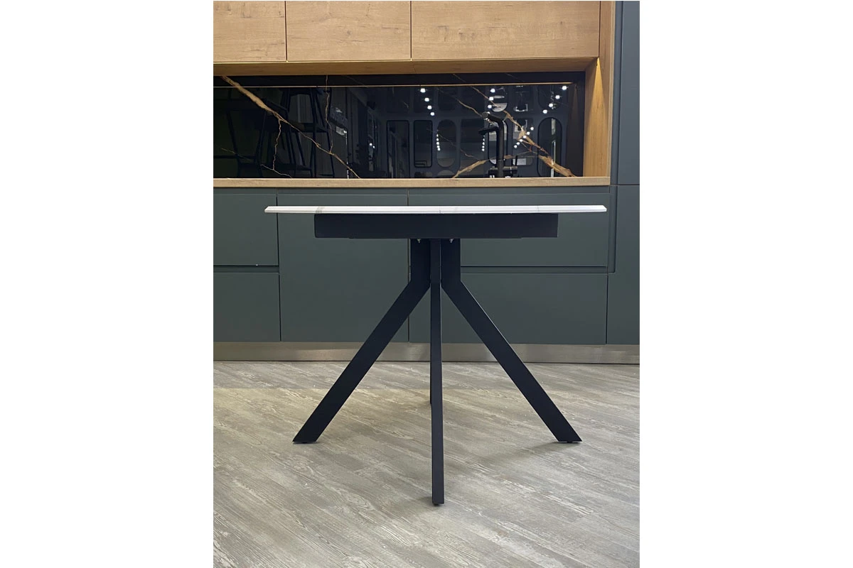 Стол обеденный Москва (d 1000/вставка 400/Бабочка/МДФ Византийский Мрамор/Металл черный) - купить в Озерце