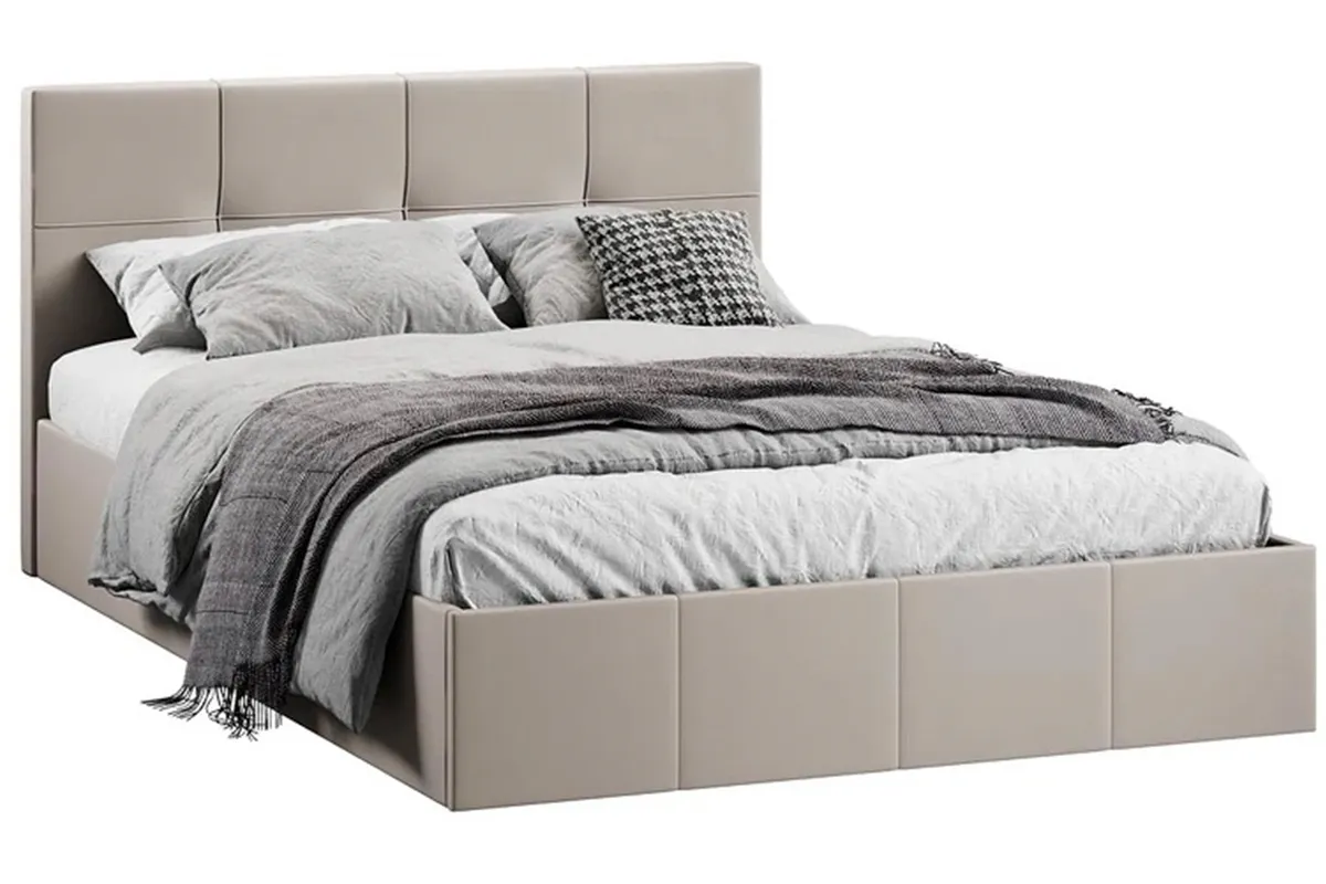 Кровать Лора с мягкой обивкой и заглушиной с ПМ 140х200 (Велюр / Confetti Smoke) - купить в Озерце