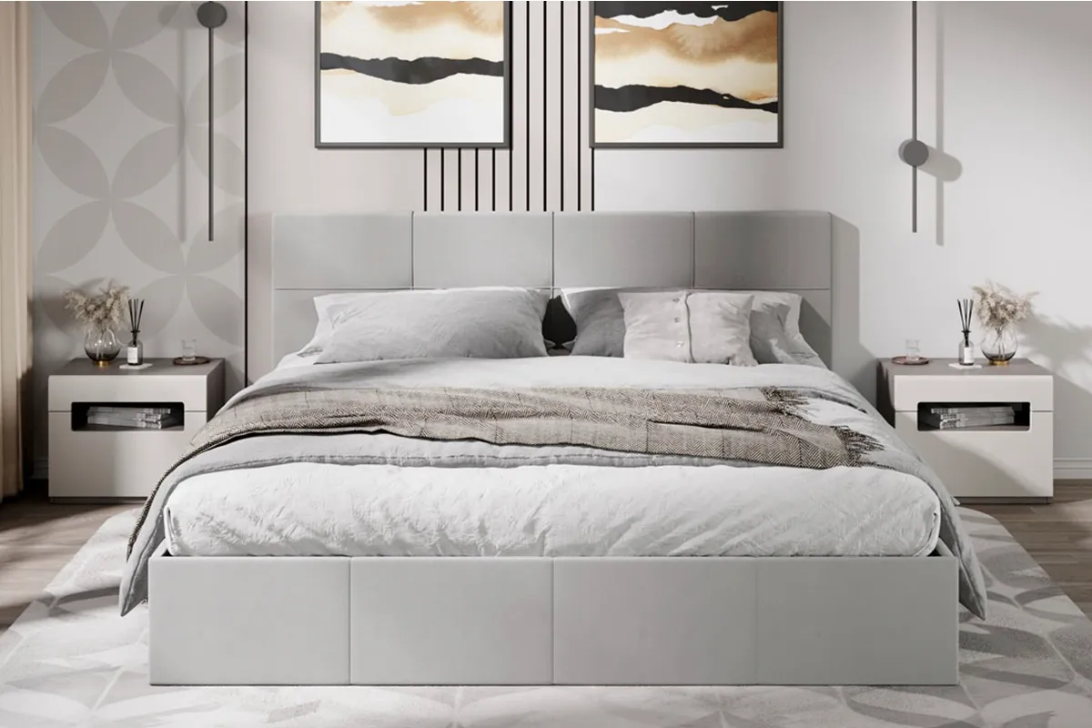 Кровать Лора с ПМ и заглушиной 180х200 (Велюр / Confetti Silver) - купить в Озерце