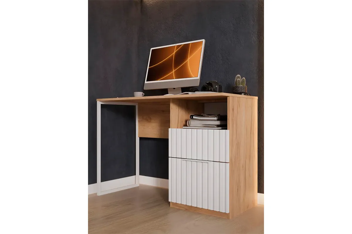 Стол письменный Хилтон Тип 1 (Дуб Крафт Золотой/Белый матовый) — Мебель-центр Озерцо