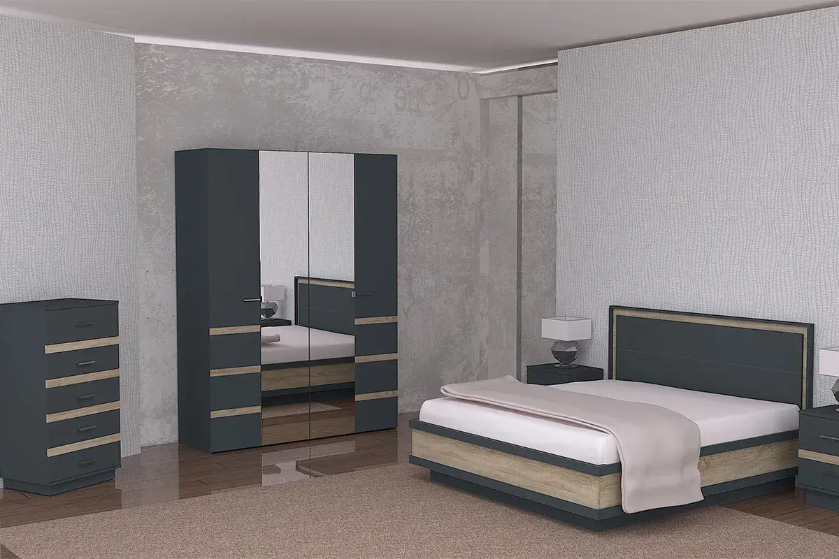 Шкаф для одежды и белья 4-створчатый Анона 8 (Темно-серый/Дуб Сонома) в мебель-центре Озерцо