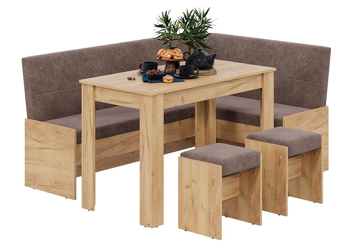 Кухонный уголок Пекин (Дуб крафт золотой/Микровелюр Duna Stone) - купить в Озерце