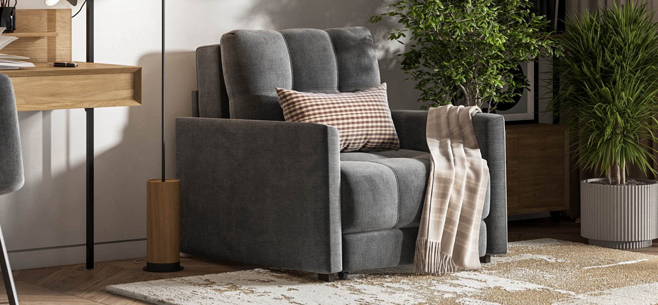 Босс Лофт кресло-кровать Велюр Монолит серый — купить в Озерце