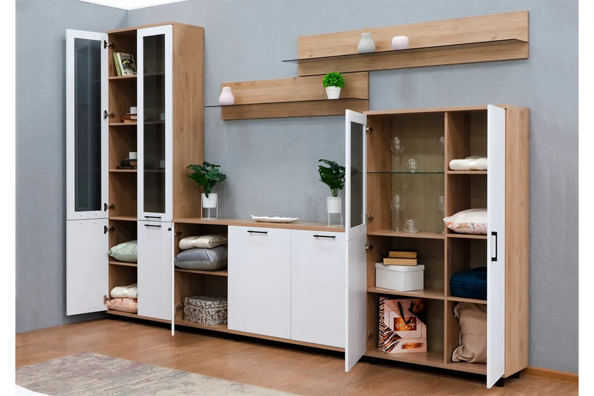 Шкаф многоцелевой ШК-5035-ГС-БГ (Гикори Джексон Светлый/Белый Бриллиант Глянцевый) в мебель-центре Озерцо