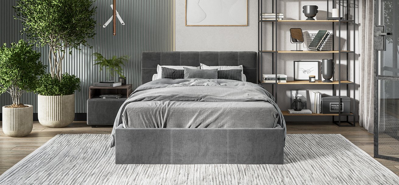Кровать Белла 140*200 велюр Monolit серая - купить в Озерце
