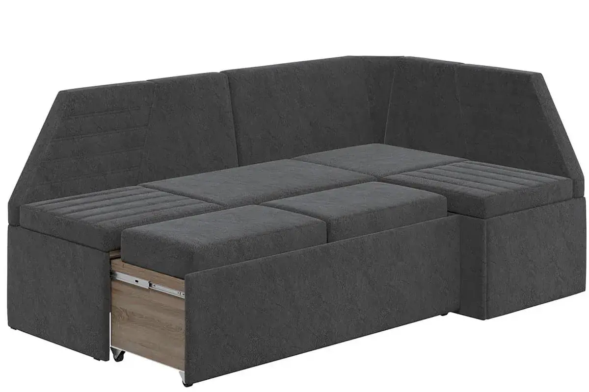 Скамья угловая Лондон со спальным местом Исп. 2 (Дуб сонома трюфель/Микровелюр Wellmart Graphite) - купить в Озерце