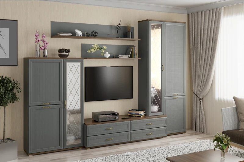 Гостиная Карина-12 (Гикори Джексон Темный/Серый Оникс) — Мебель-центр Озерцо