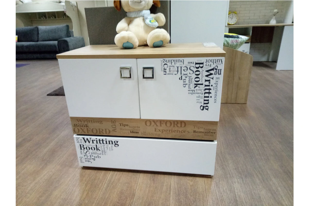 Детский гарнитур Оксфорд Комплект 4 (Ривьера/Белый с рисунком) — Мебель-центр Озерцо