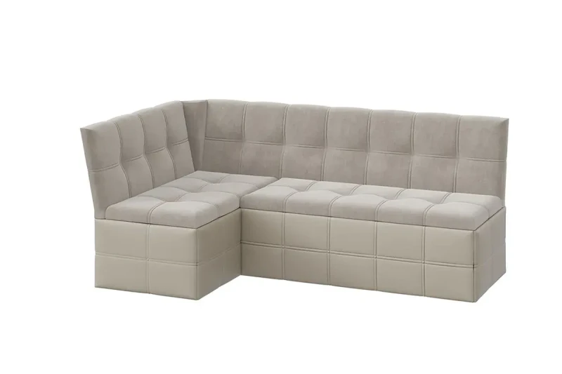 Скамья угловая Домино со спальным местом исп. 2 (Кожзам светло-коричневый/Велюр мокко светлый) - купить в Озерце