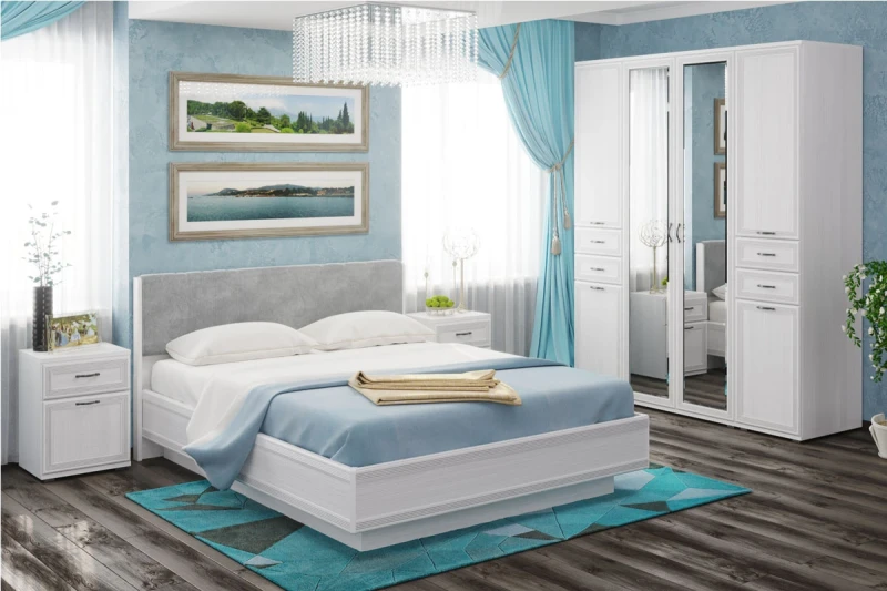 Готовый комплект для спальни СК-1006-СЯ-В (Снежный Ясень/Велюр) - купить в Озерце