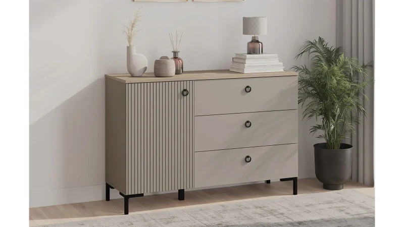 Комод однодверный с ящиками Zima, цвет Дуб сильверджек ореховый + Глиняный серый — купить в Озерце