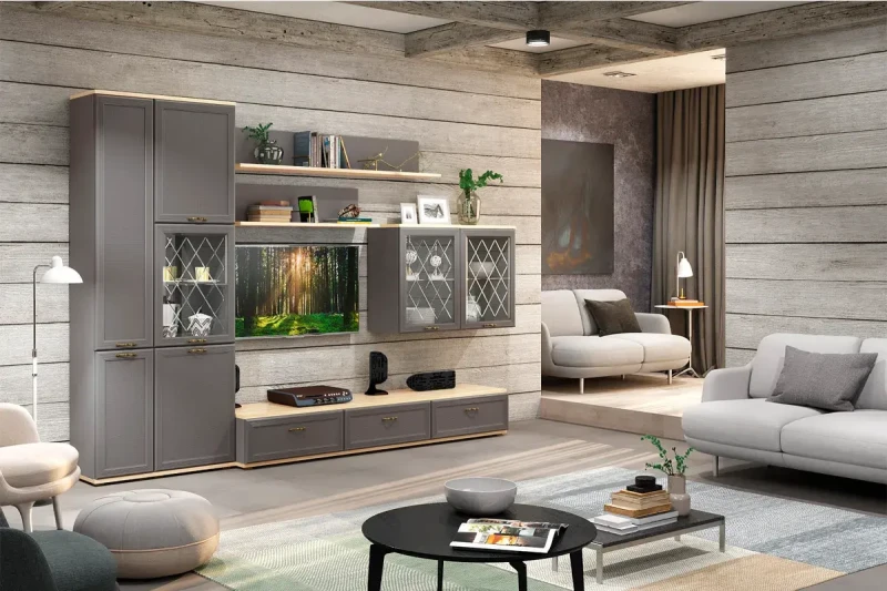 Гостиная Карина комплект 1 (Ясень Асахи/Серый Оникс) — Мебель-центр Озерцо