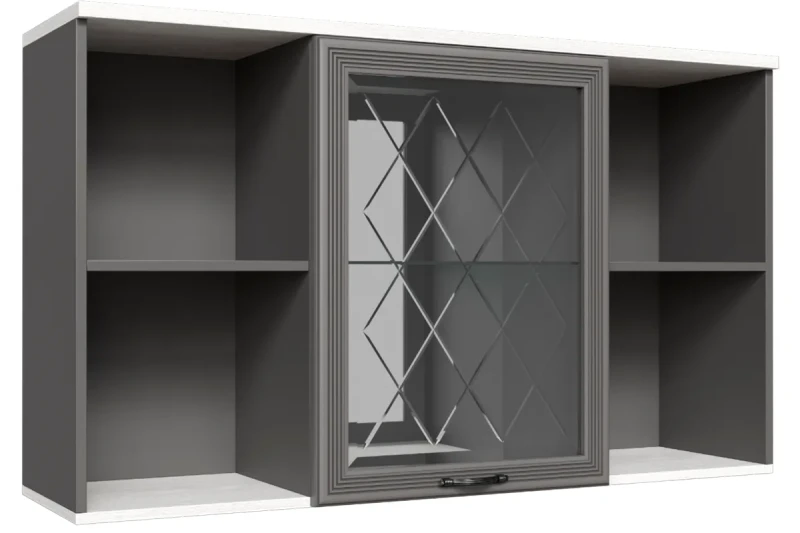 Антресоль АН-1023-СЯ-СО (Снежный Ясень/Серый Оникс) — Мебель-центр Озерцо