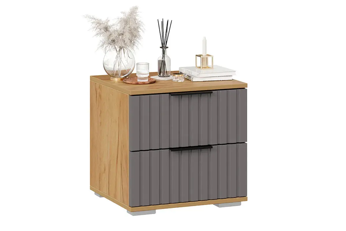 Тумба прикроватная Хилтон (Дуб Крафт золотой/Графит матовый) — Мебель-центр Озерцо