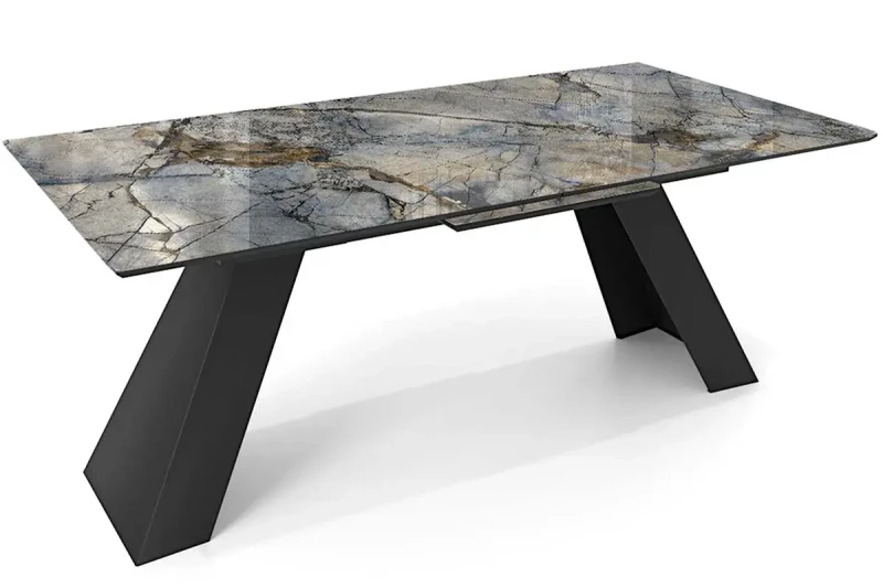 Стол обеденный Оникс 1800(2300) (Стекло с фотопечатью Магеллан / МДФ Черная шагрень / рама черная / металл черный) - купить в Озерце