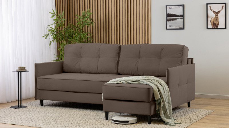 Диван Amani Pro угловой с узкими подлокотниками, ножки: пластик, Тк. Casanova Chocolate 156x217 — купить в Озерце