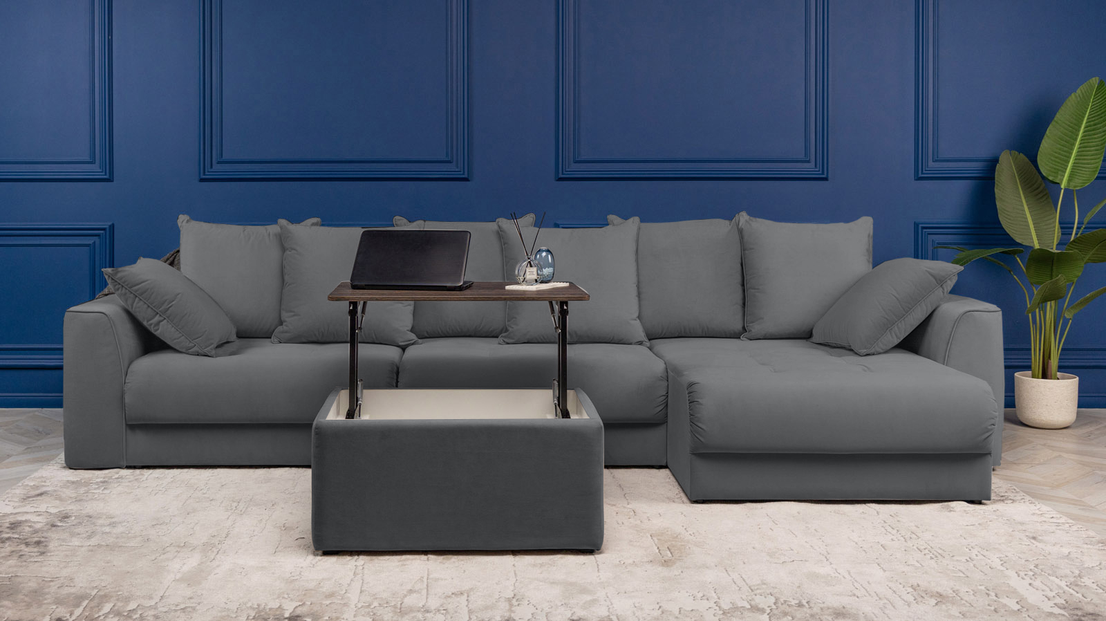 Диван угловой Monako New, Тк. Sky Velvet 16 156x356 — купить в Озерце