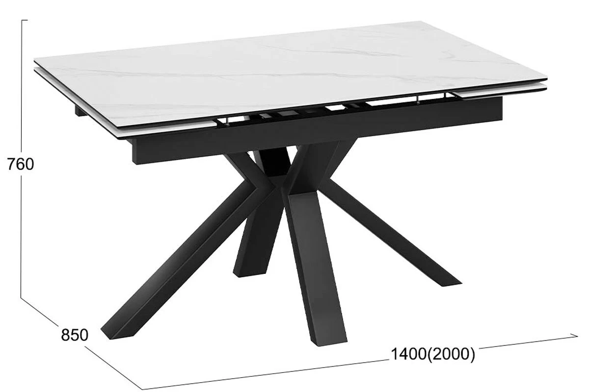 Стол обеденный Дерби Тип 1 (Черный муар/Керамика матовая белый мрамор) - купить в Озерце