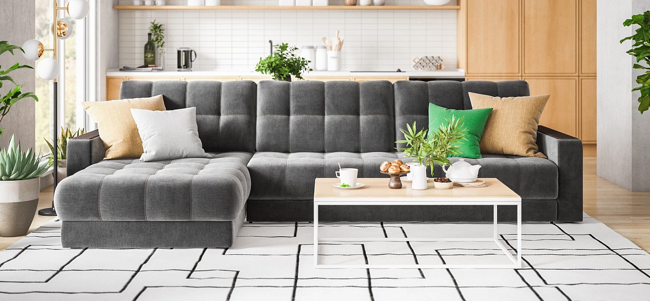 Угловой диван BOSS 3.0 MAX велюр Monolit серый — купить в Озерце