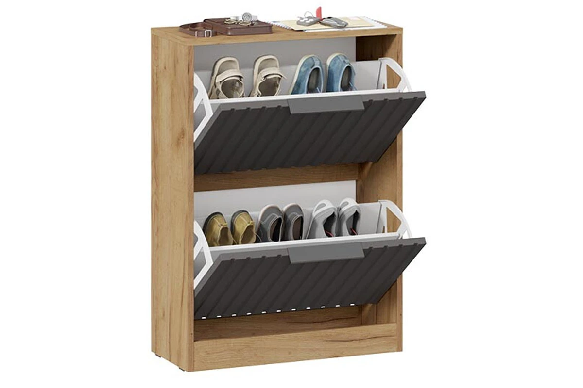 Тумба для обуви Хилтон Исп.2 (Дуб Крафт золотой/Графит матовый) — Мебель-центр Озерцо