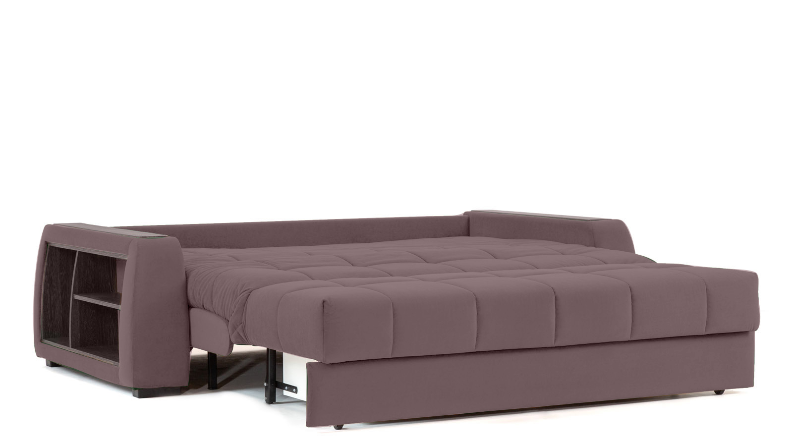 Диван - кровать Domo Pro с полками цвета венге, стежка квадрат, ткань Casanova Lilac 160x216 — в мебель-центре Озерцо