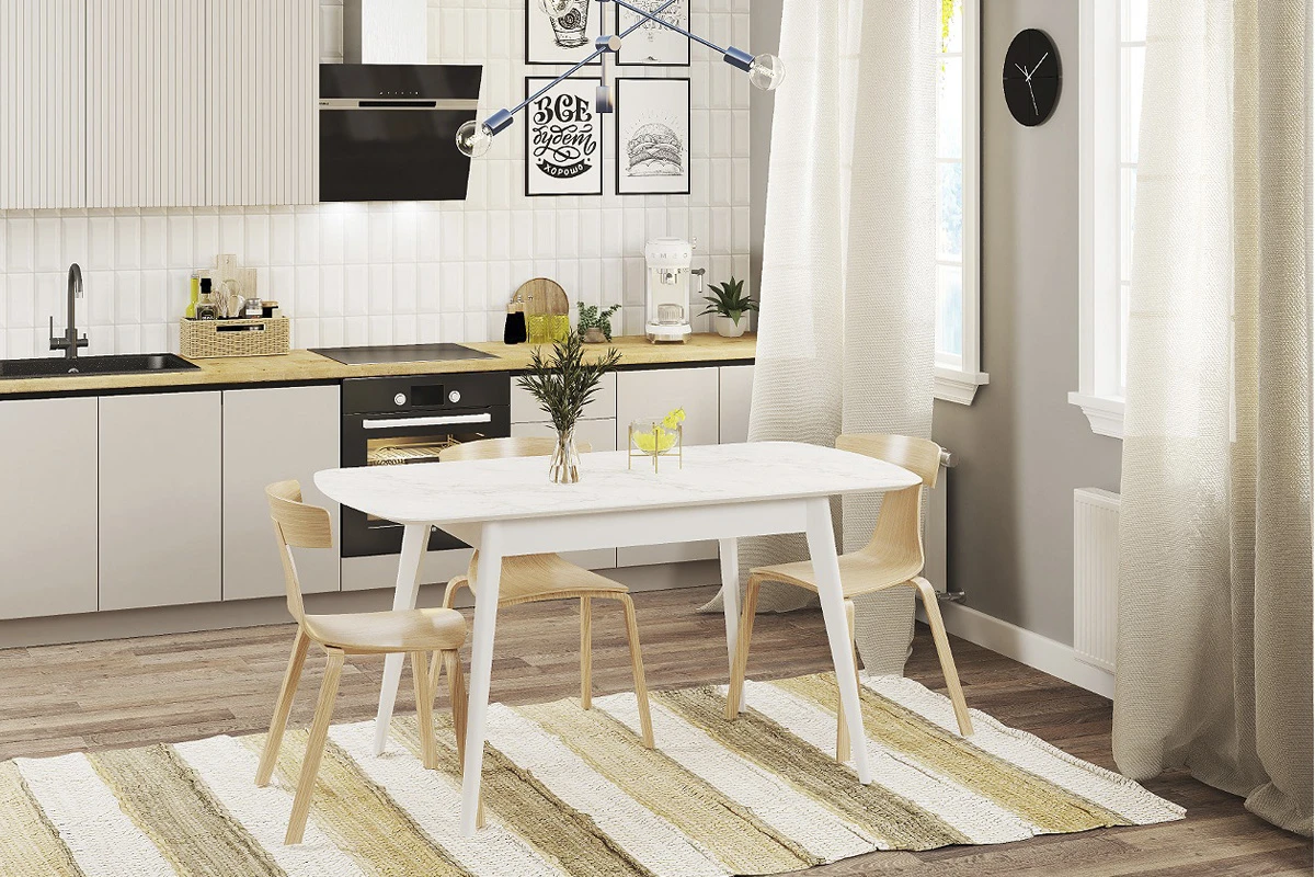 Стол Прайм раздвижной 1400 (Мрамор Белый/ПУ белый) - купить в Озерце