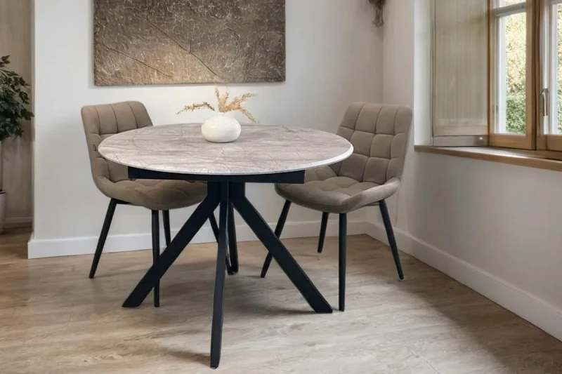 Стол обеденный Москва (d 1000/вставка 400/Бабочка/МДФ Византийский Мрамор/Металл черный) - купить в Озерце