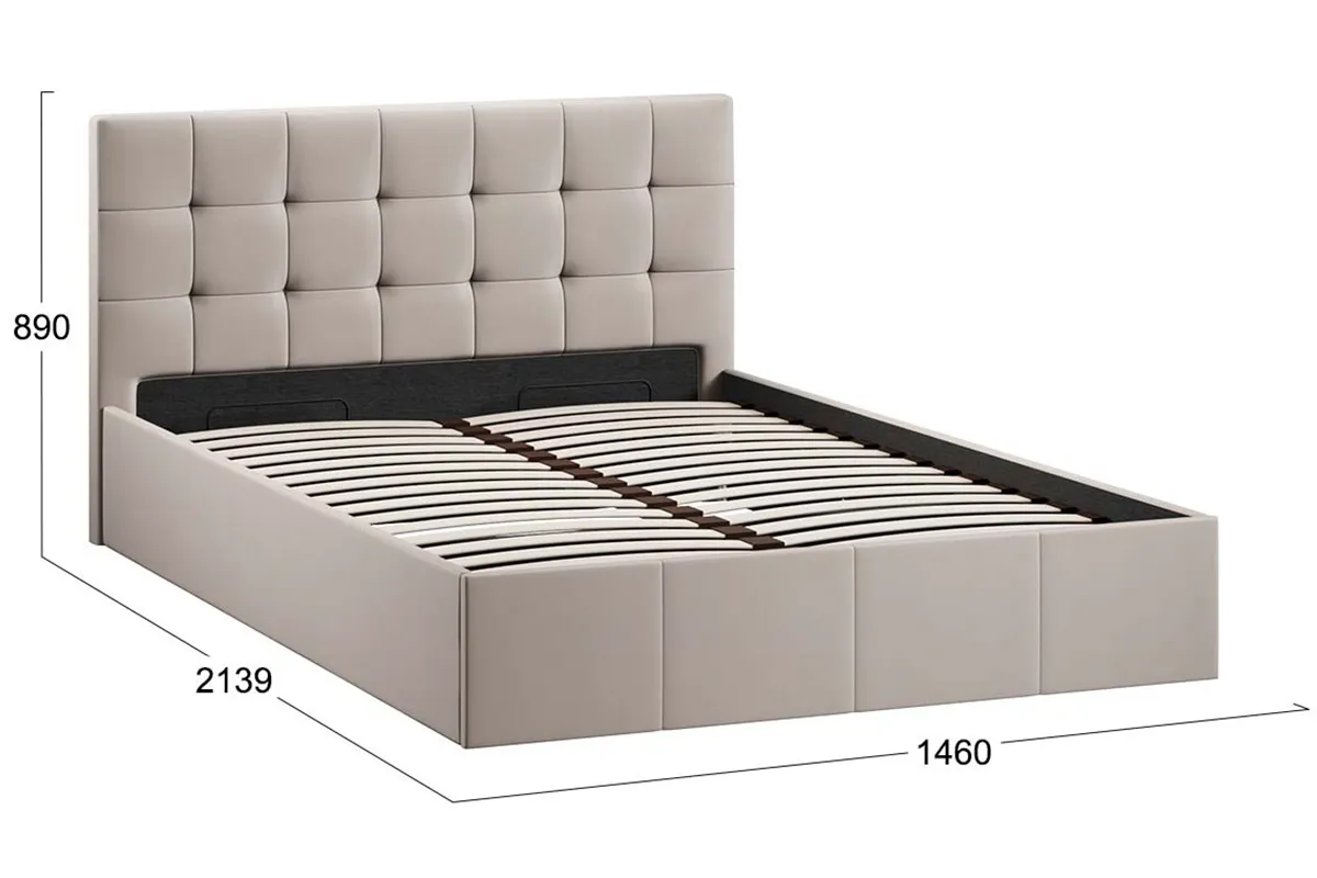 Кровать Эмма с ПМ и заглушиной 140х200 (Велюр/Confetti Smoke) - купить в Озерце