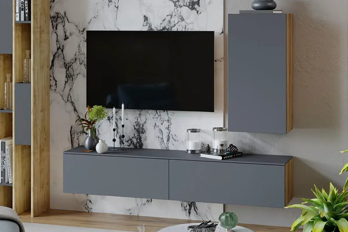 Гостиная Порто №5 (Яблоня Беллуно/Графит софт) — Мебель-центр Озерцо