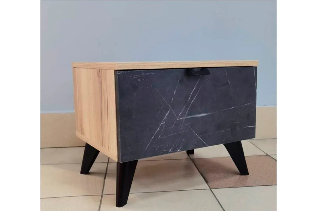 Тумба прикроватная Омега (Дуб делано светлый/камень Пьера черный) ЦРК.ОМГ.04 — Мебель-центр Озерцо