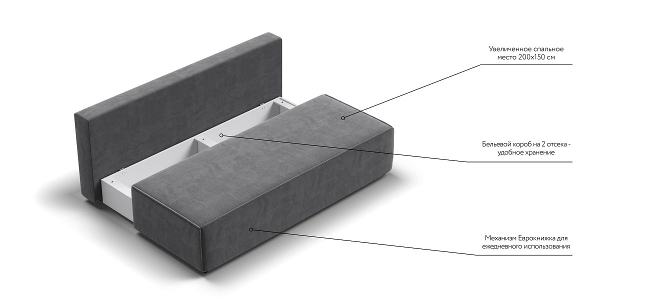 Диван NORD mini велюр Monolit серый — купить в Озерце