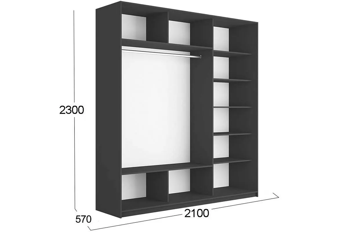 Шкаф-купе 3-х дверный Траст СШК 2.210.70-11.11.11 (2100x570x2300) (Серый диамант) в мебель-центре Озерцо