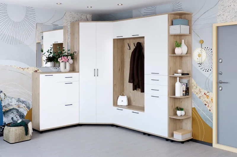 Прихожая Грейс комплект 1 (Гикори Джексон Светлый/Белый Бриллиант Глянцевый) — Мебель-центр Озерцо