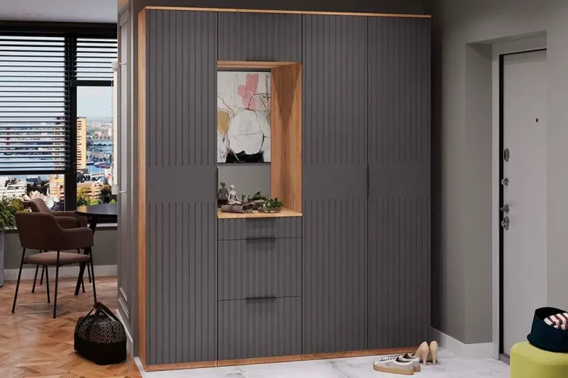 Прихожая Хилтон № 1 (Дуб Крафт золотой/Графит матовый) — Мебель-центр Озерцо