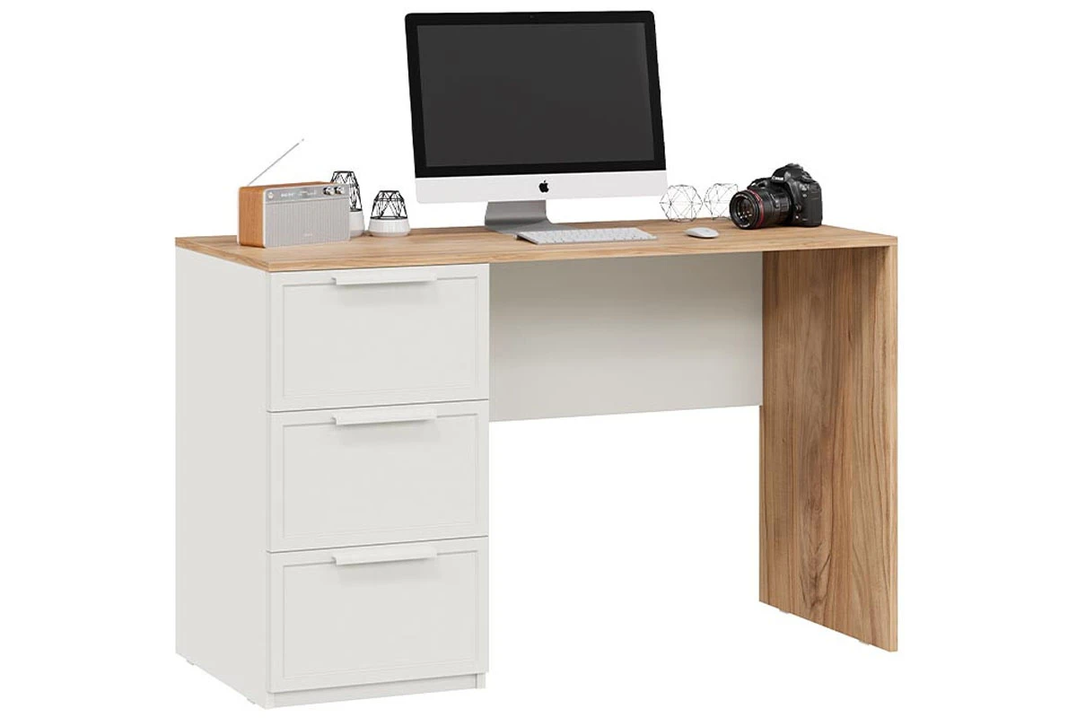 Стол письменный Стелла Тип 1 (Белый  Холст/Белый Жемчуг/Яблоня Беллуно) — Мебель-центр Озерцо