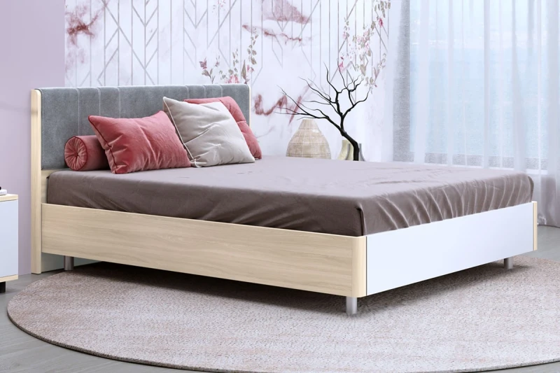 Кровать КР-5013-АС-БГ 160х200 (Ясень Асахи/Белый Бриллиант Глянцевый) - купить в Озерце