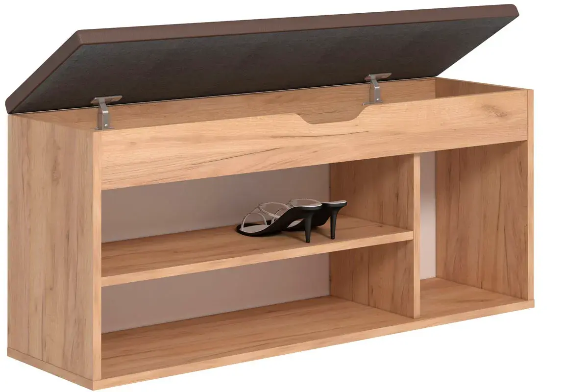 Тумба для обуви Лаки Тип 3 (Дуб Крафт Золотой/Экокожа Коричневая) — Мебель-центр Озерцо
