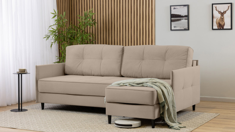 Диван Amani Pro угловой с узкими подлокотниками, ножки: пластик, Тк. Sky Velvet 03 156x217 — купить в Озерце