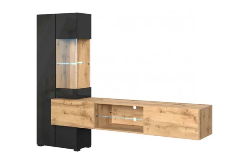 Гостиная Point ТИП-70 Дуб Вотан/Чёрный глянец (71774992) — Мебель-центр Озерцо
