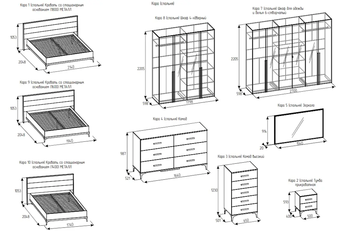 Спальня Кара №1 (Дуб Табачный Craft) - купить в Озерце
