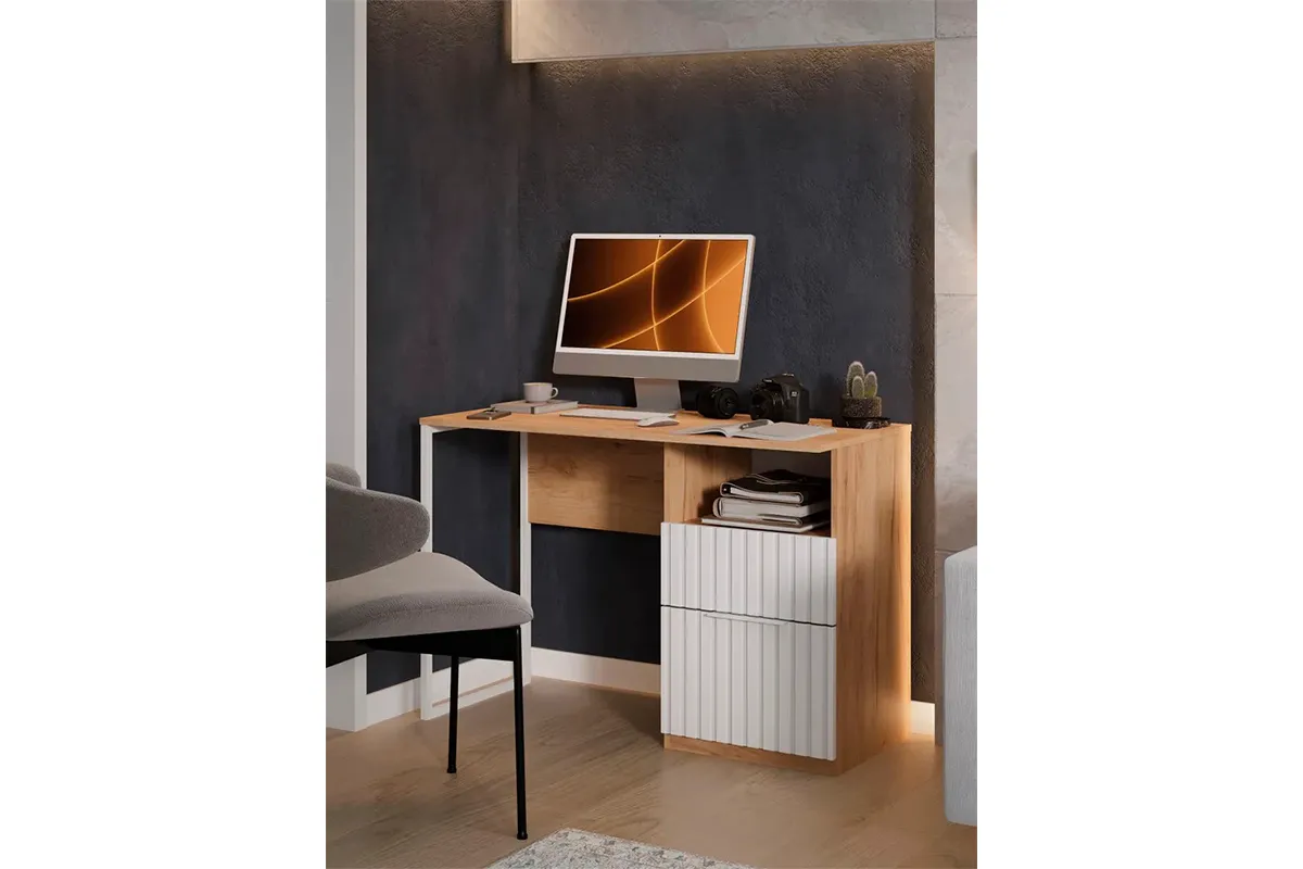 Стол письменный Хилтон Тип 1 (Дуб Крафт Золотой/Белый матовый) — Мебель-центр Озерцо