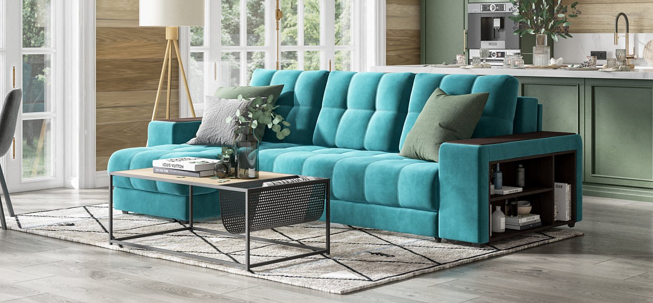 Угловой диван BOSS 3.0 XL велюр Monolit зеленый — купить в Озерце