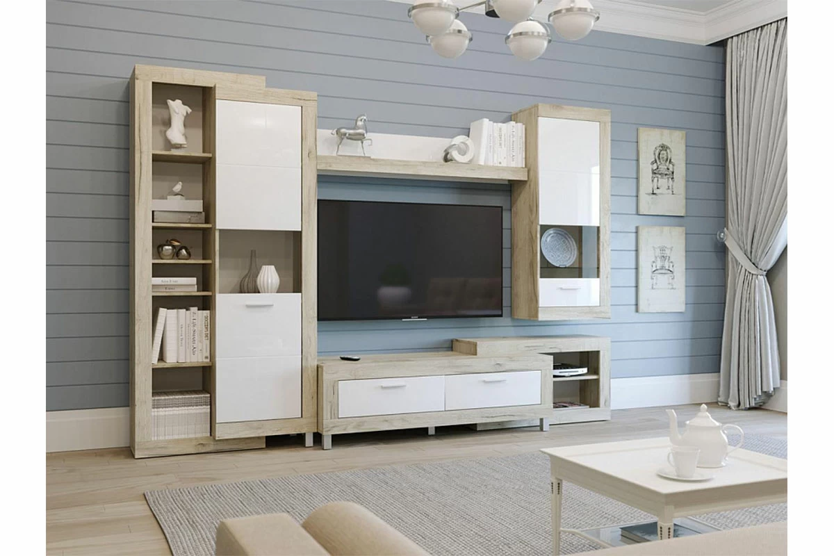 Полка навесная Генезис Дуб Серый Крафт/Белый глянец (71280118) — Мебель-центр Озерцо