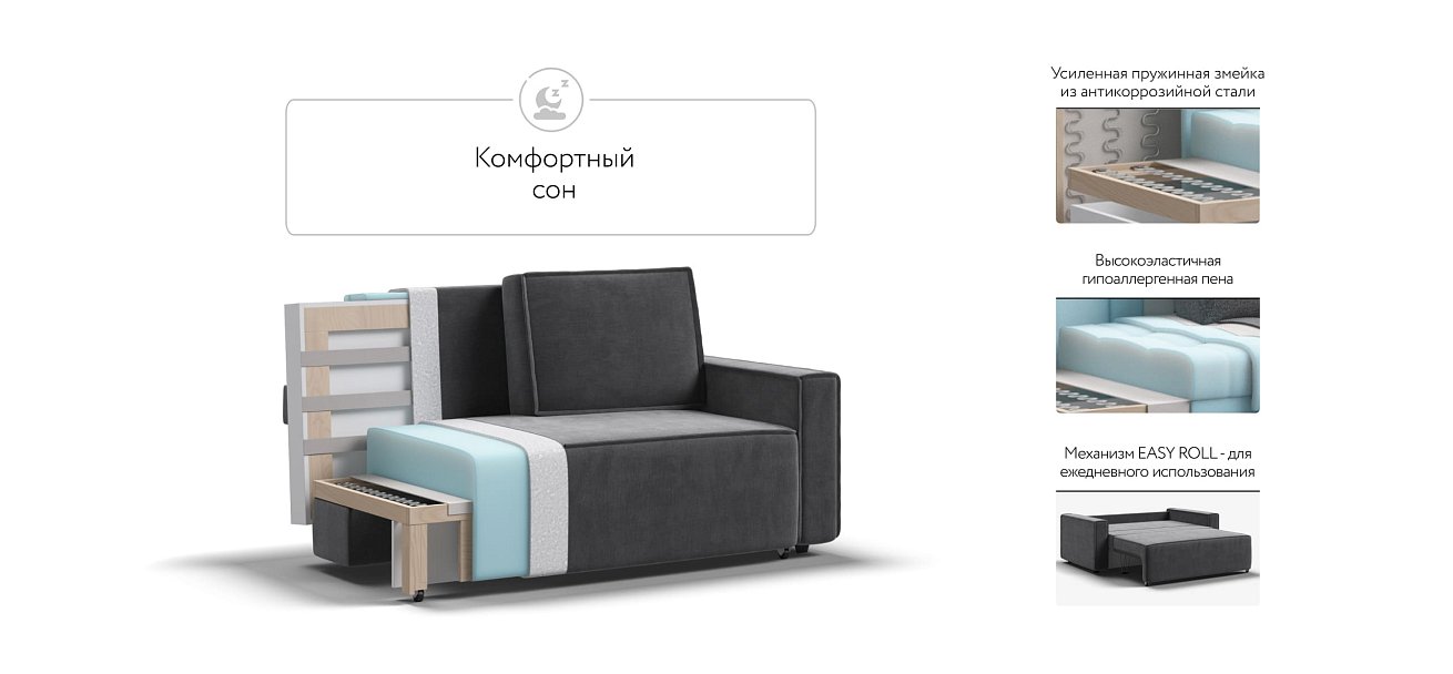 Диван NORD Compact велюр Monolit серый — купить в Озерце