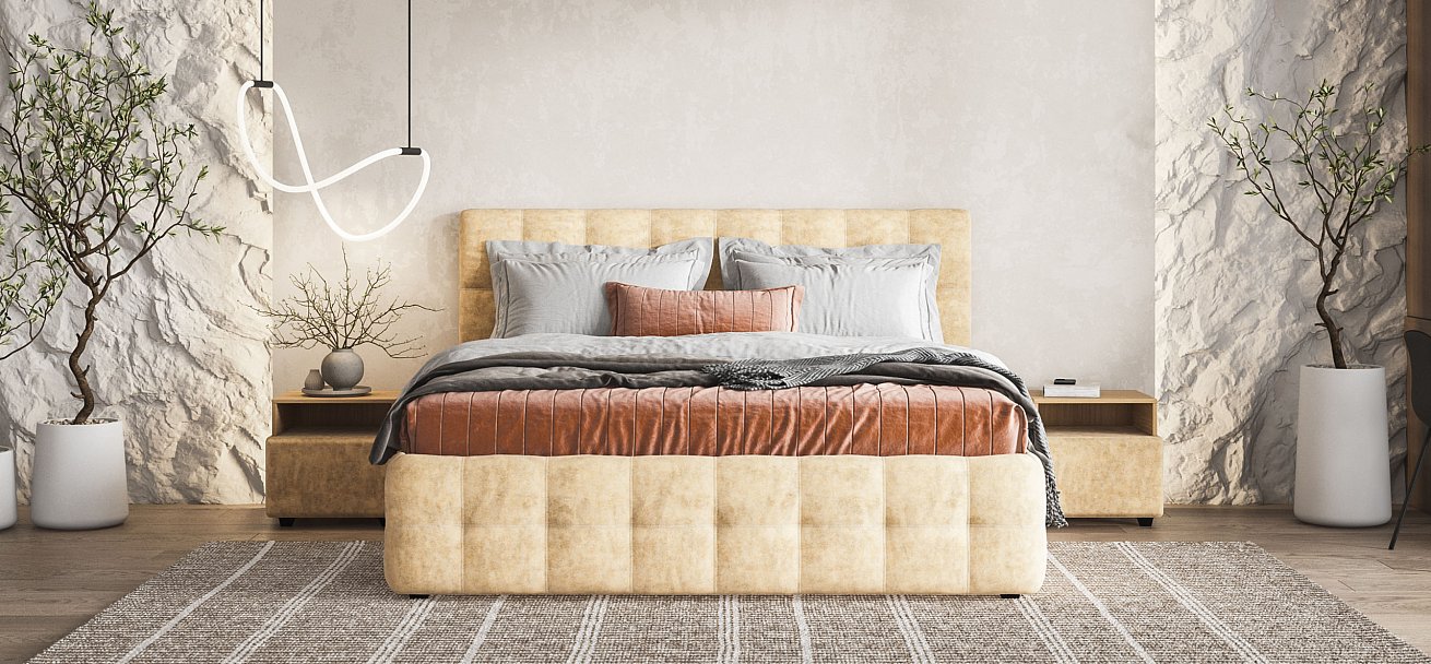 Босс Кровать+ПМ 180*200 Велюр Роял шампань - купить в Озерце