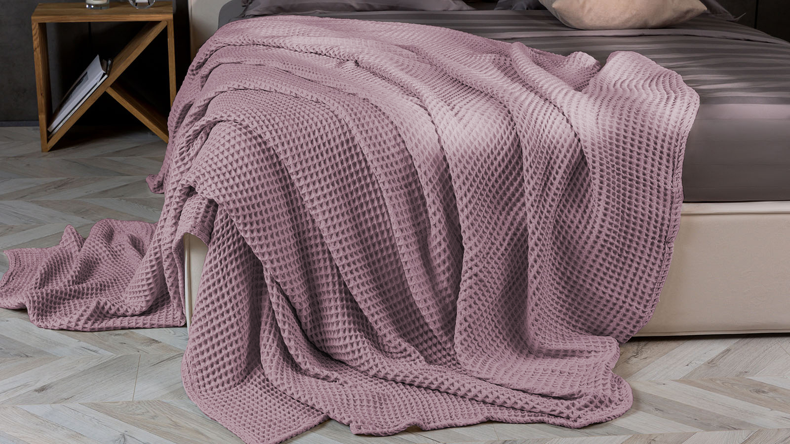 Покрывало хлопковое Waffle, цвет: орхидея 220x230 в мебель-центре Озерцо