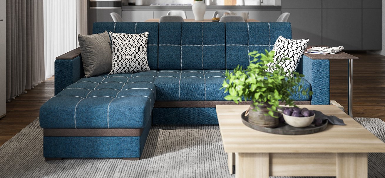 Атланта НПБ угловой диван Рогожка Мальмо синий — купить в Озерце