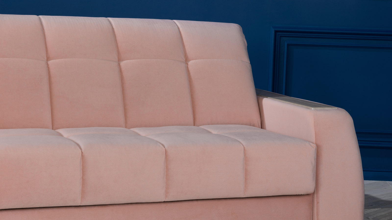 Диван - кровать Domo Pro с накладкой цвета ясень, стежка квадрат, ткань Sky Velvet 01 140x216 — в мебель-центре Озерцо